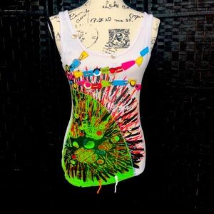 Forla Paris Kitsch Pattern Tank Top Sz S